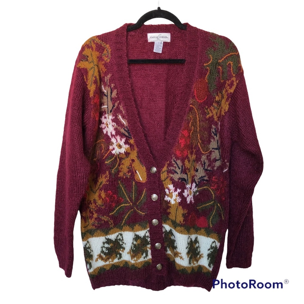 Casual Corner Vintage Mohair Cardigan Floral Print